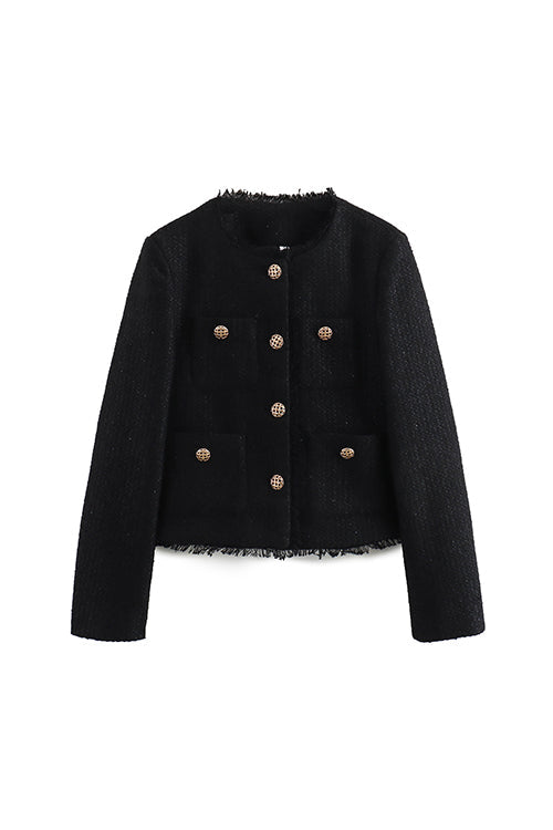 Drune | Rosiedress Button Up Frayed Hem Kurze Tweedjacke