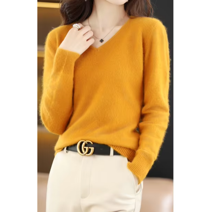 Drune | Cashmere Pullover Damen V-ausschnitt Leichter und Weicher Strickpullover