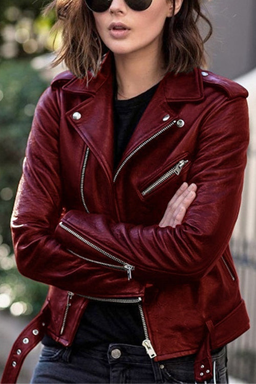 Drune | Revers Zip-Up Kunstleder Motorradjacke