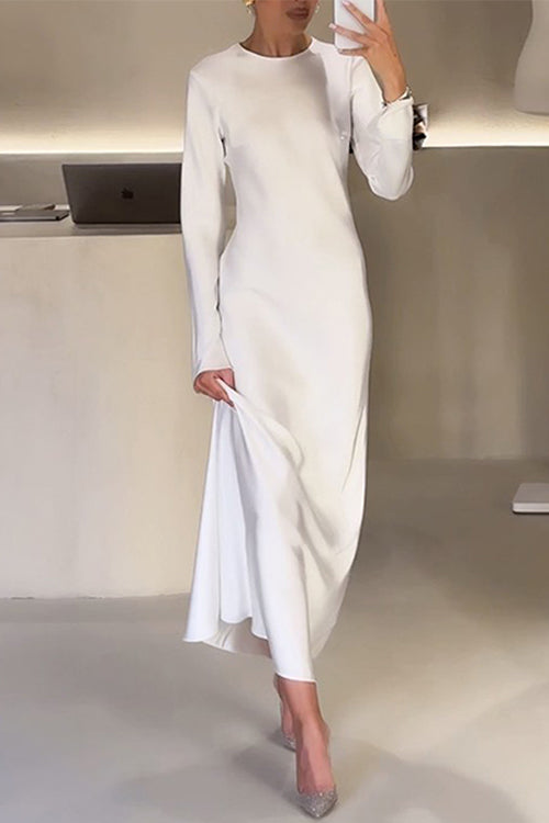 Drune | Rosiedress Rundhals Lange Ärmel Satin Maxi Partykleid