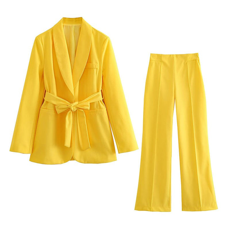 Drune 2-teiliger Damenanzug | Eleganter Blazer mit Gürtel und passender Hose
