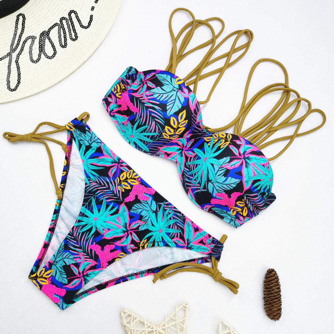 Damen Bikini-Set mit raffiniertem Schnür-Design und lebhaften Mustern Drune