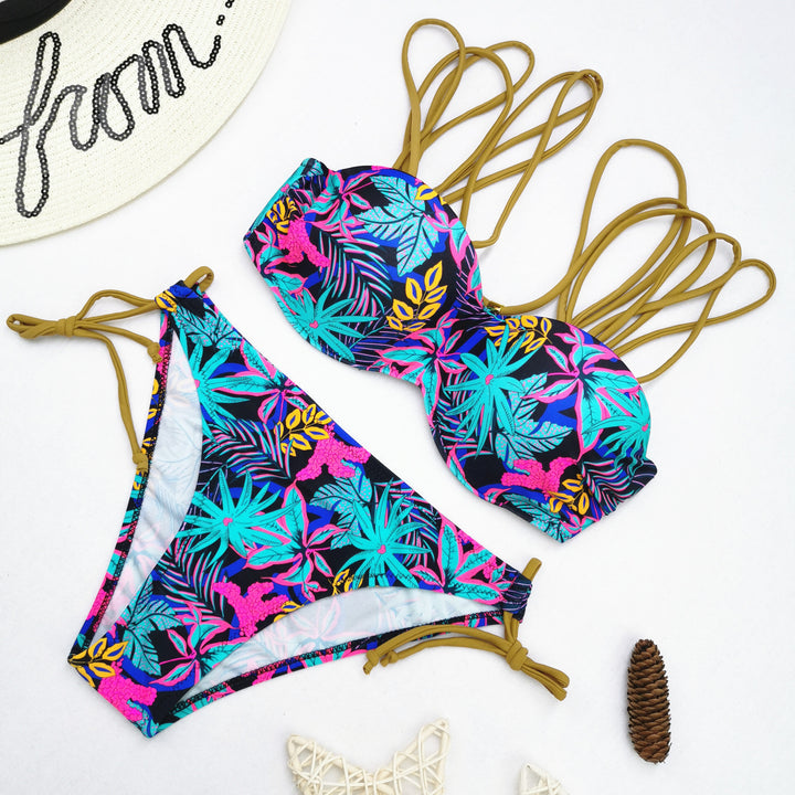 Damen Bikini-Set mit raffiniertem Schnür-Design und lebhaften Mustern Drune