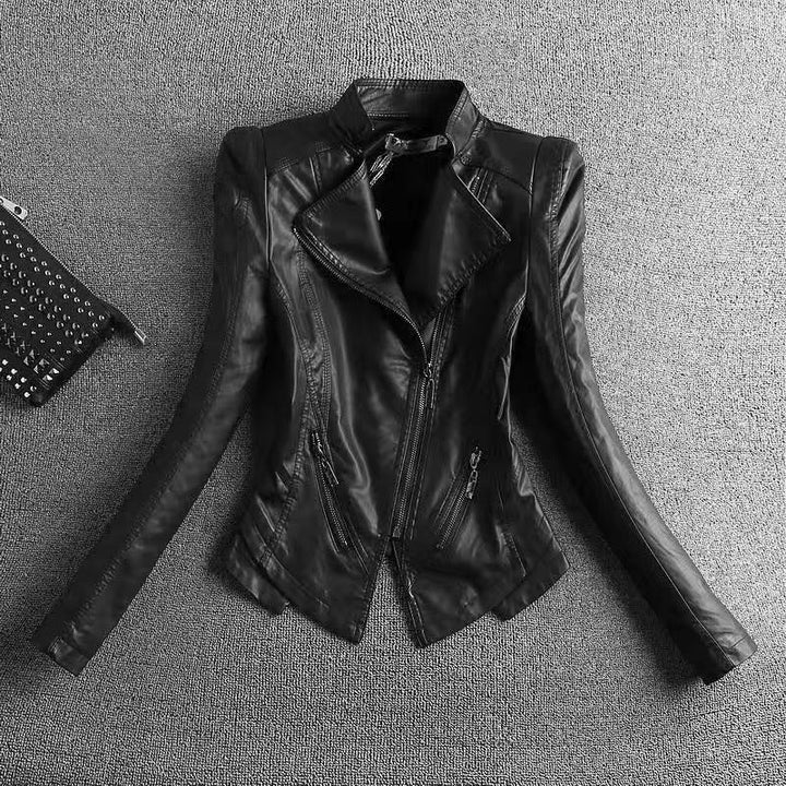 Drune | Damen Slim Fit PU-Lederjacke mit Reißverschlussnähten