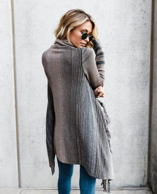 Drune | Herbst und Winter Mittellange Strickjacke