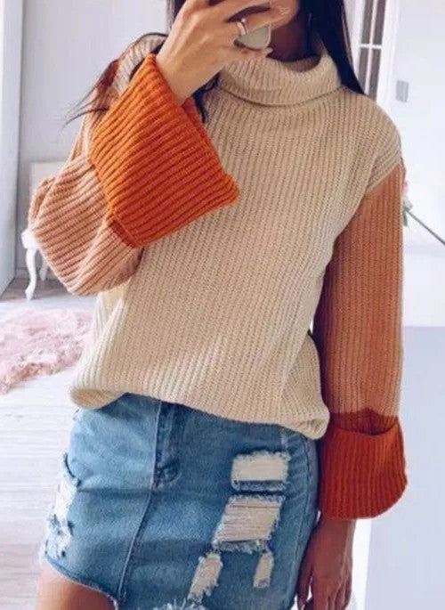 Damen modischer Rollkragenpullover mit strukturierten Ärmeln Drune
