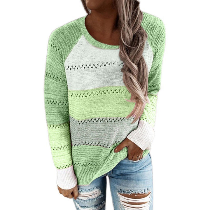 Damen Strickpullover mit modernen Streifen und feinen Lochmustern Drune