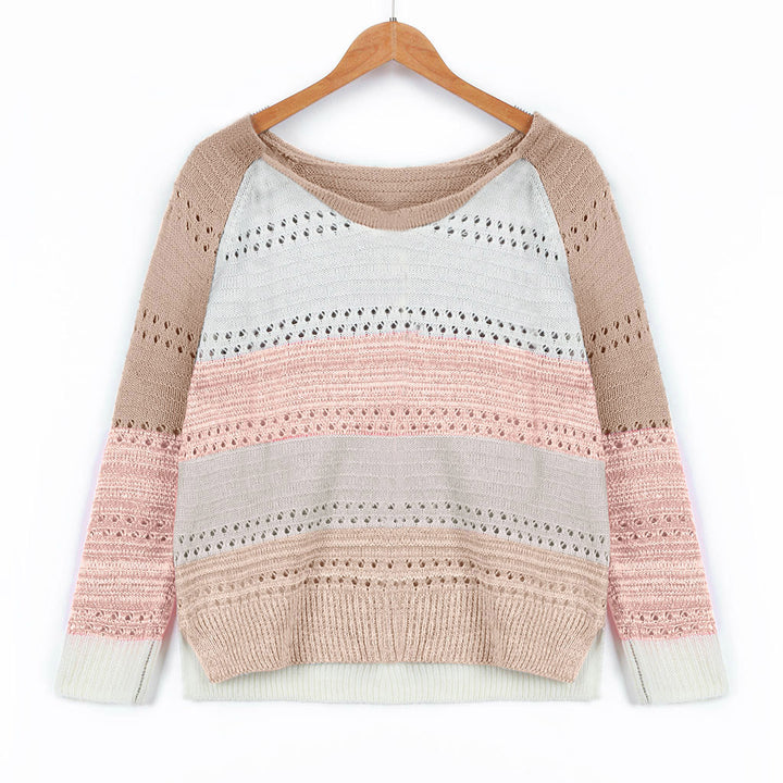 Damen Strickpullover mit modernen Streifen und feinen Lochmustern Drune