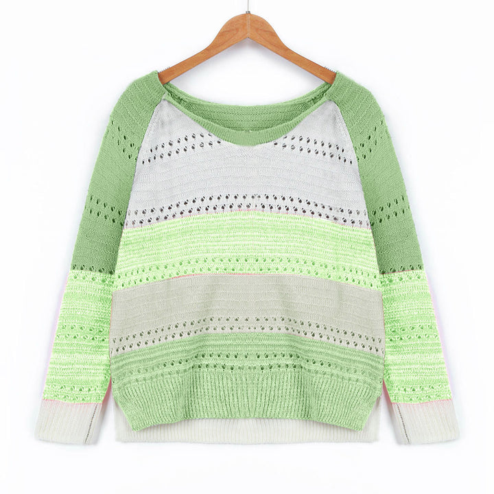 Damen Strickpullover mit modernen Streifen und feinen Lochmustern Drune