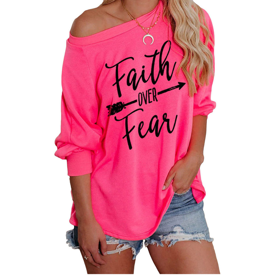 Damen Off-Shoulder Sweatshirt mit motivierendem Druck Drune