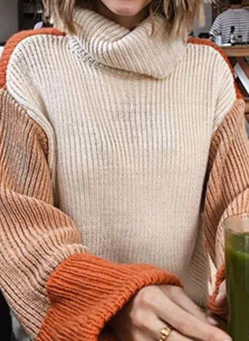 Damen modischer Rollkragenpullover mit strukturierten Ärmeln Drune