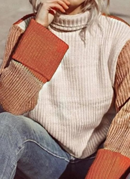 Damen modischer Rollkragenpullover mit strukturierten Ärmeln Drune