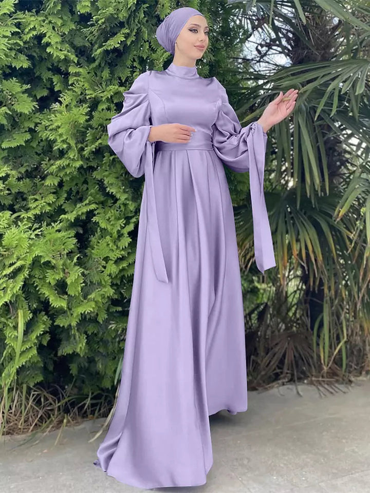 Drune | Elegantes Frauen Muslimisch Islamisch Saati Grosgrain Einfarbig Maxi Kleid Mit Gürtel