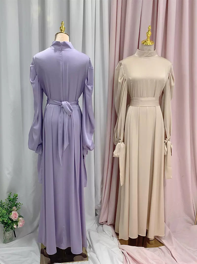 Drune | Elegantes Frauen Muslimisch Islamisch Saati Grosgrain Einfarbig Maxi Kleid Mit Gürtel