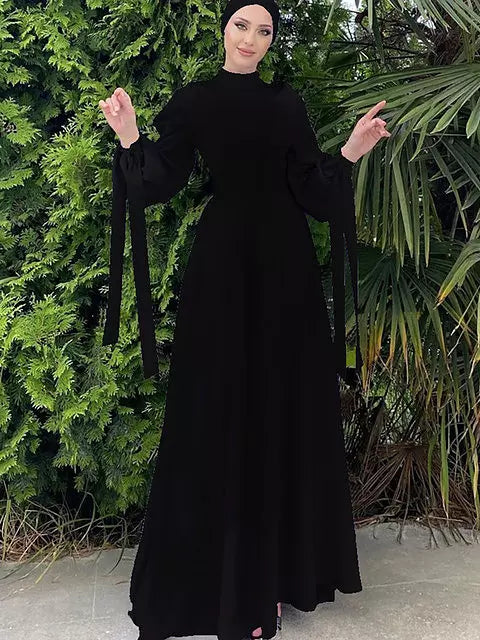 Drune | Elegantes Frauen Muslimisch Islamisch Saati Grosgrain Einfarbig Maxi Kleid Mit Gürtel