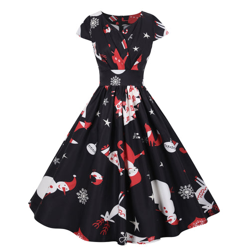 Damen Swingkleid mit festlichem Motiv und schwingendem Rock Drune