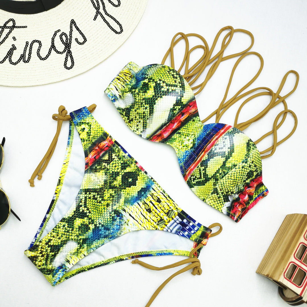 Damen Bikini-Set mit raffiniertem Schnür-Design und lebhaften Mustern Drune