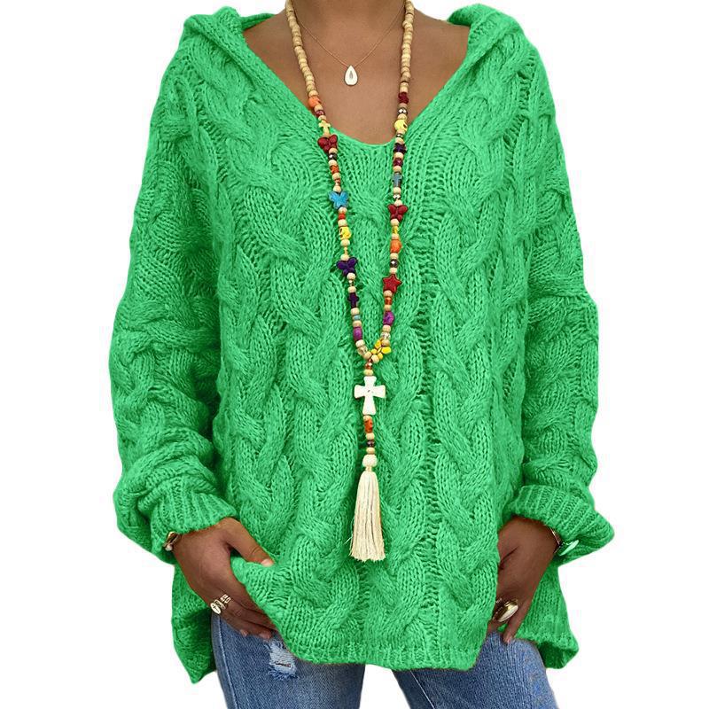 Damen nan oversized Kapuzenpullover mit Zopfmuster, tiefem V-Ausschnitt und seitlichen Schlitzen Drune