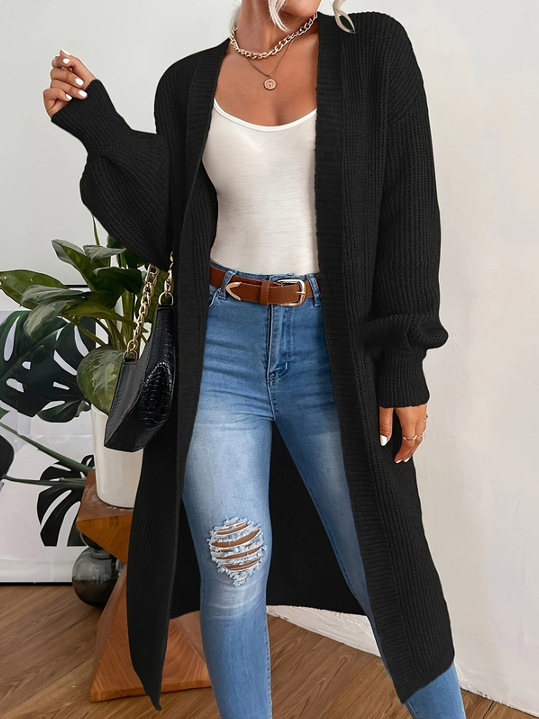 Drune | Damen Strickcardigan - Offener Grobstrickmantel mit Taschen & lockerer Passform