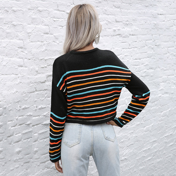 Damen gestreifter Pullover mit Rundhalsausschnitt und lässigem Schnitt Drune