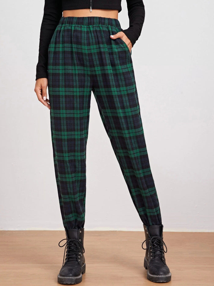 Damen lässige Karohose mit elastischem Bund und praktischen Seitentaschen Drune