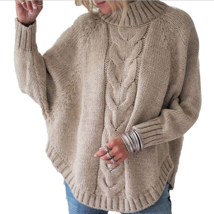 Damen Strickpullover mit hohem Kragen und Zopfdesign Drune