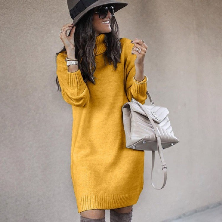 Damen lässiges Strickkleid mit hohem Hals Drune