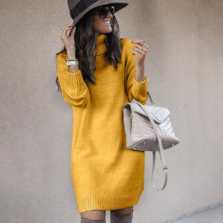 Damen lässiges Strickkleid mit hohem Hals Drune