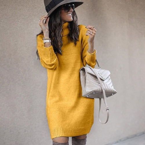 Damen lässiges Strickkleid mit hohem Hals Drune