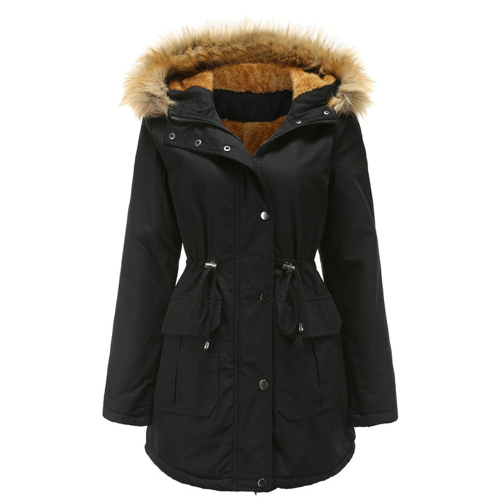 Damen warme Outdoor-Parka mit abnehmbarer Kapuze und luxuriösem Kunstfell Drune