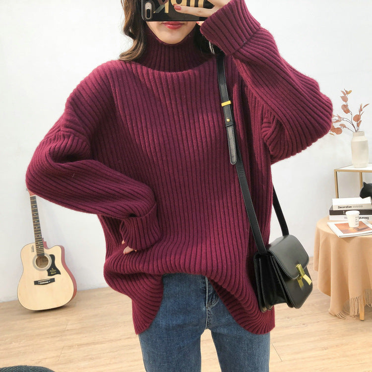 Damen Grobstrickpullover mit hohem Kragen und feiner Rippstruktur Drune
