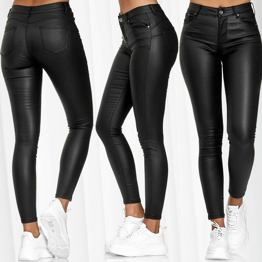 Damen Glattleder-Leggings mit hohem Bund und figurformendem Schnitt Drune