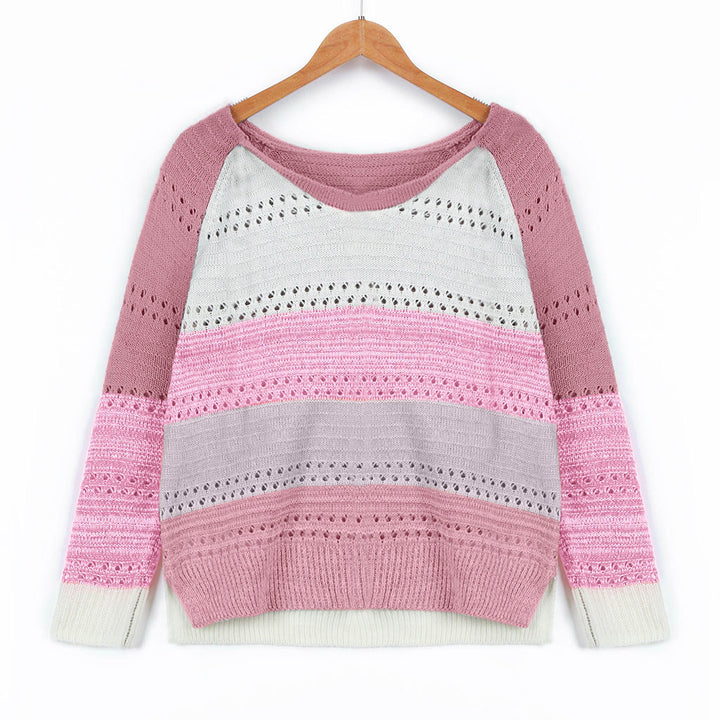 Damen Strickpullover mit modernen Streifen und feinen Lochmustern Drune
