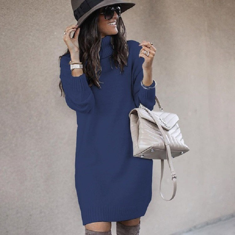 Damen lässiges Strickkleid mit hohem Hals Drune