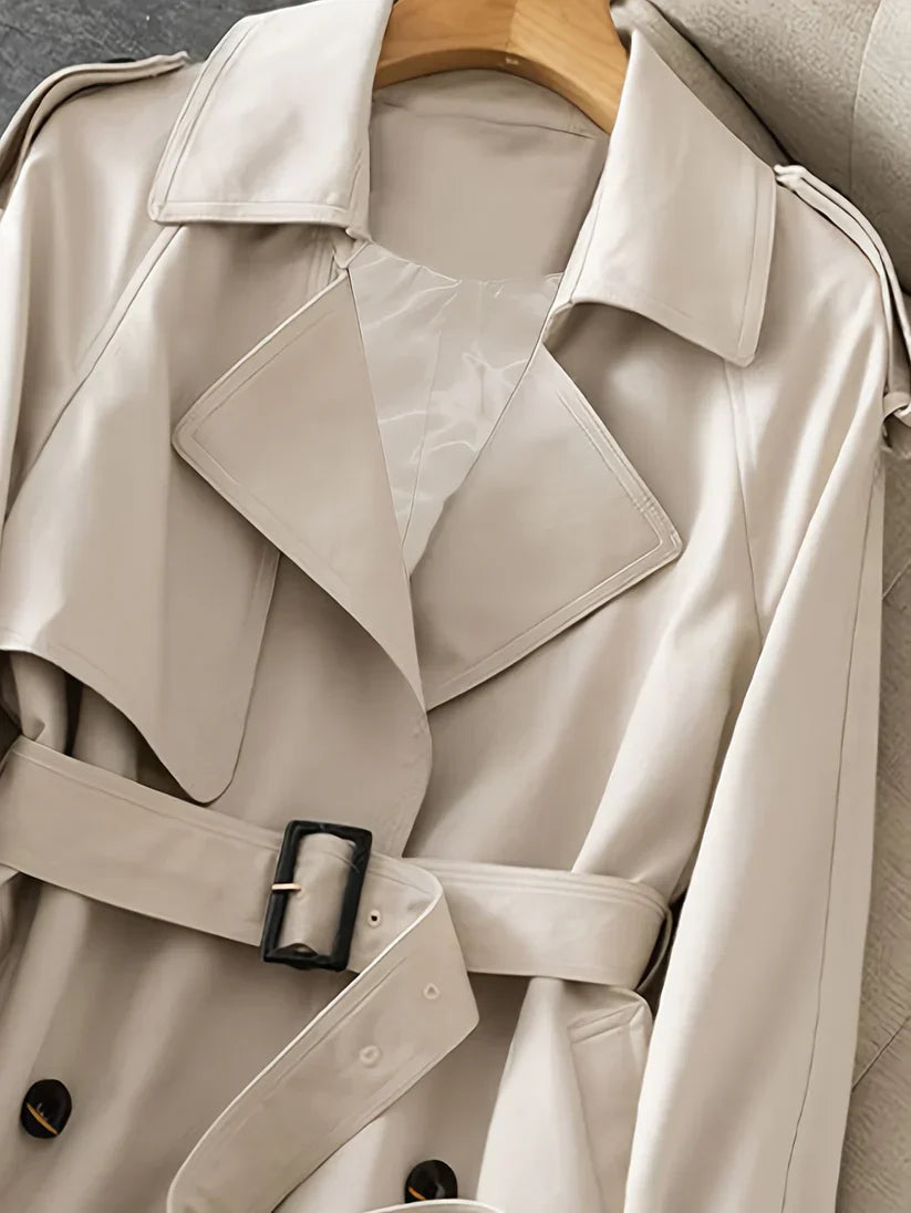 Drune | einfarbiger Trenchcoat mit gegürteter mittellanger Passform für Damen - Ideal für Frühling und Herbst