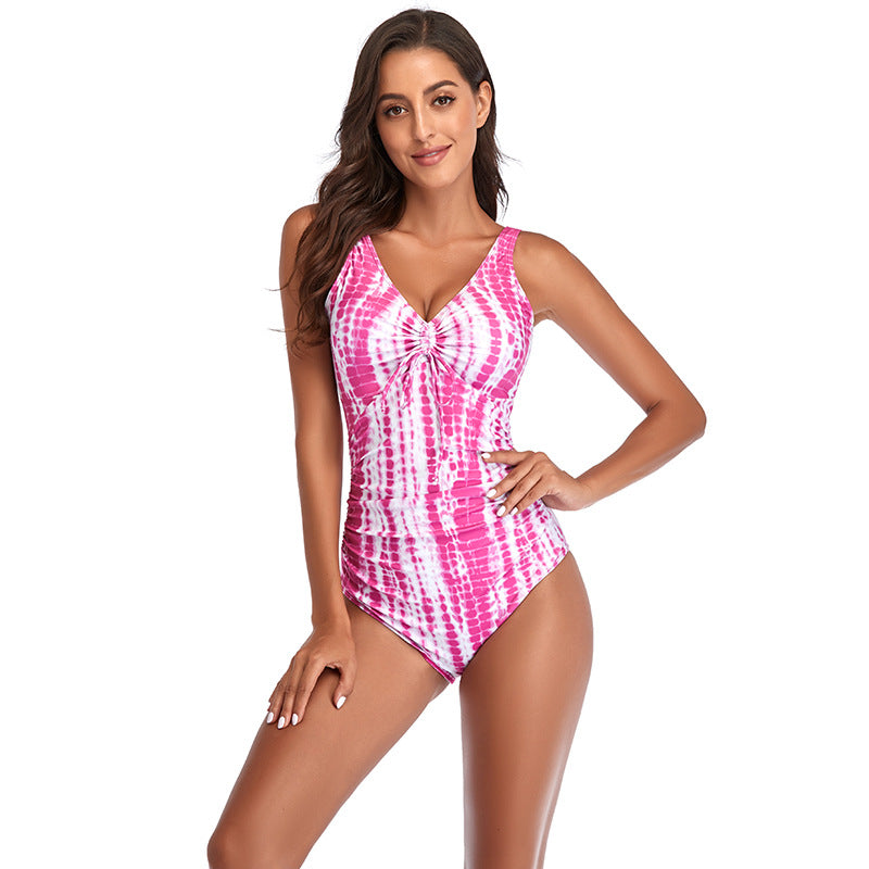 Damen einteiliger Badeanzug mit eleganter Raffung und floralem Design Drune