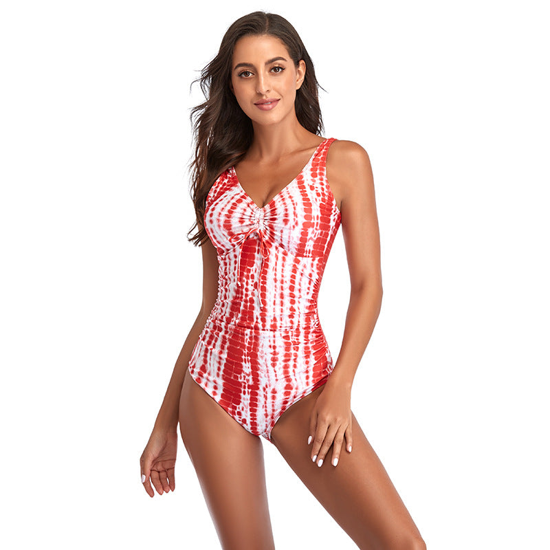 Damen einteiliger Badeanzug mit eleganter Raffung und floralem Design Drune