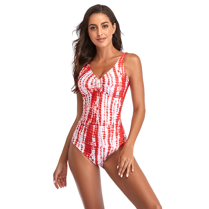 Damen einteiliger Badeanzug mit eleganter Raffung und floralem Design Drune