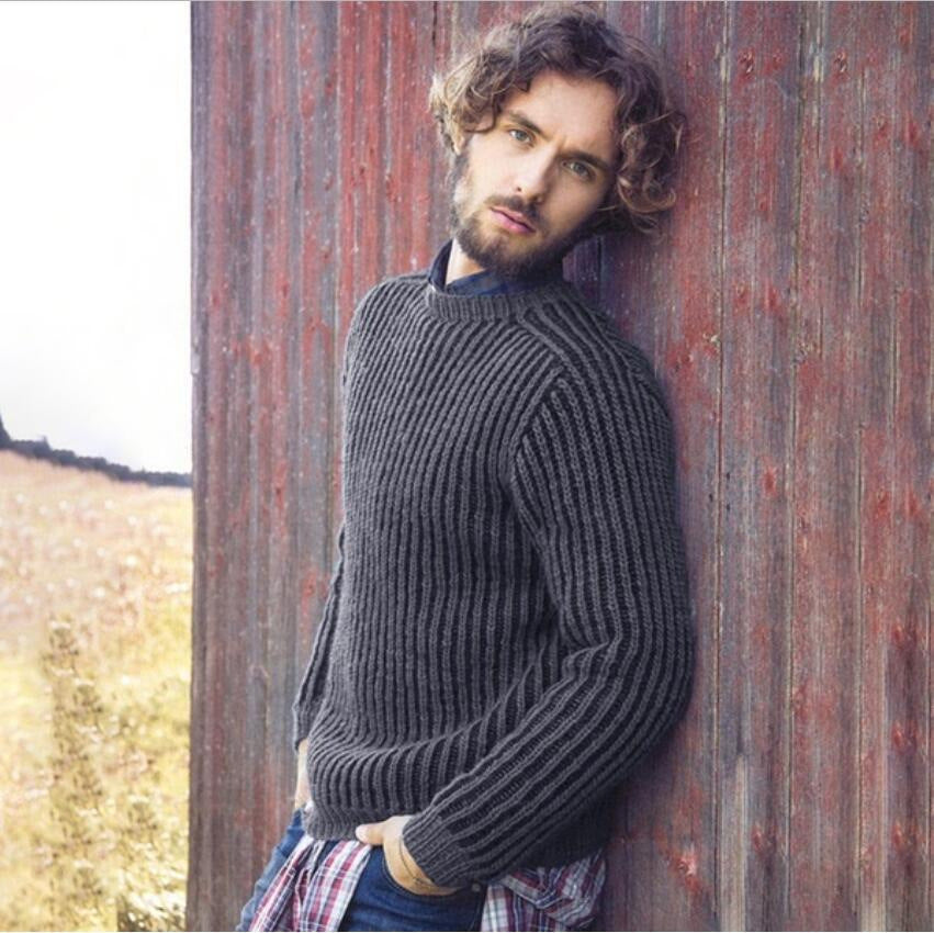 Herren Rippstrick Pullover mit rundem Ausschnitt und lässigem Schnitt Drune