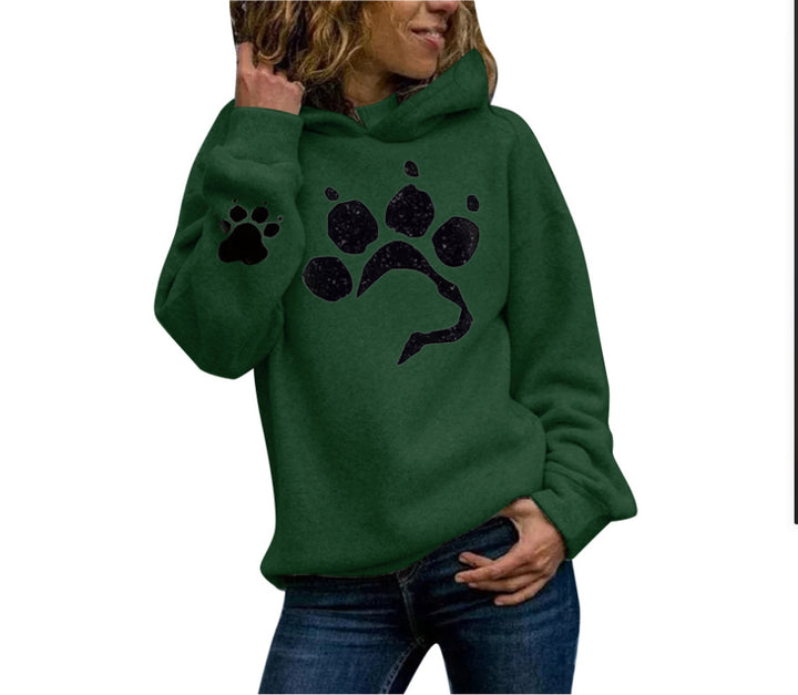 Damen Kapuzenpullover mit tierischem Pfotenmotiv und bequemer Passform Drune