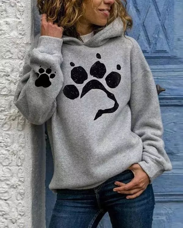 Damen Kapuzenpullover mit tierischem Pfotenmotiv und bequemer Passform Drune