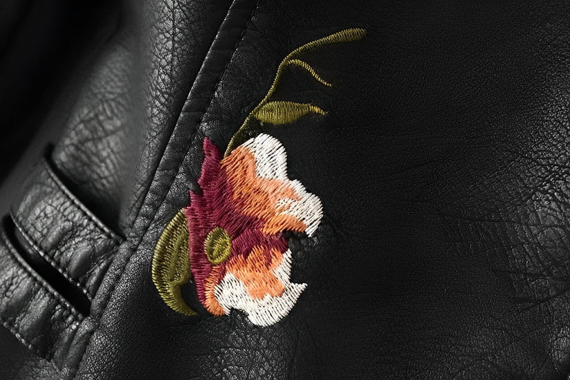 Drune | Lederjacke mit Blumen für Damen - Perfekt für den Alltag