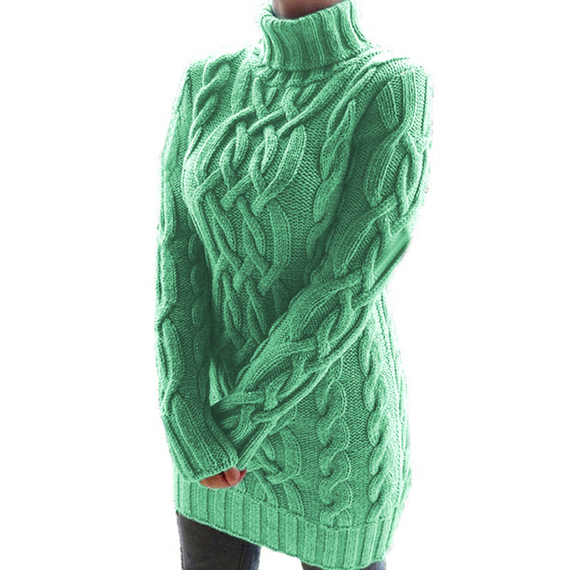 Damen Grobstrickpullover mit hohem Kragen und Zopfmuster Drune