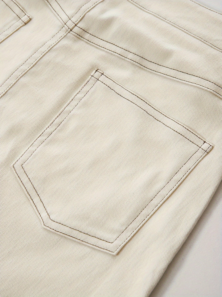 Drune | Einfarbiger Weißer Schlitz Hinten Lässig Maxi Denim Rock