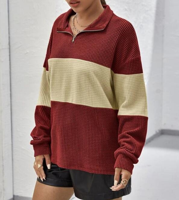 Damen Pullover mit Reißverschluss und Blockstreifen Drune