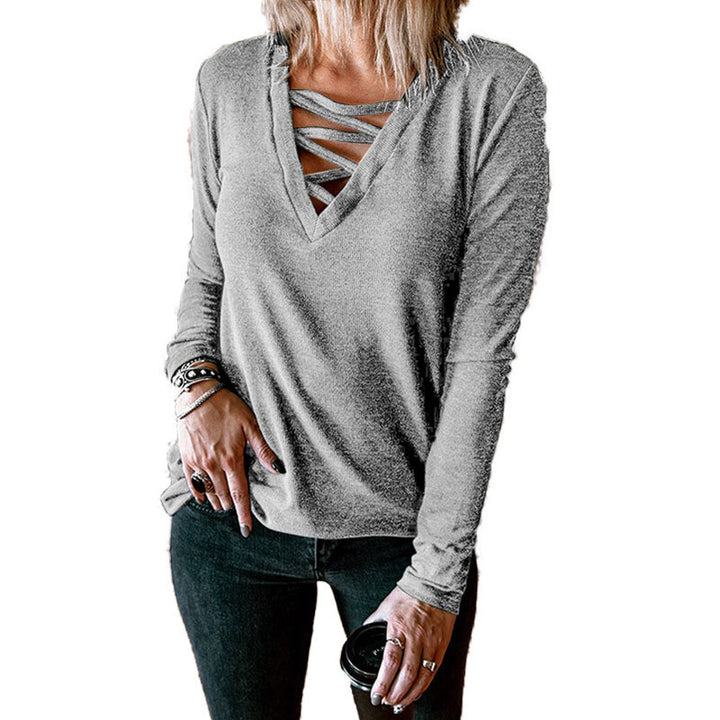Damen Langarmshirt mit V-Ausschnitt und dekorativem Schnürdesign Drune