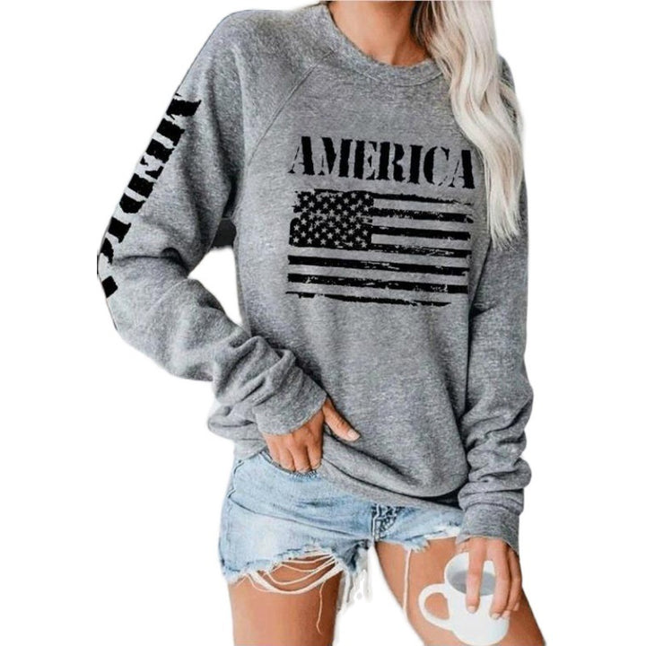 Damen Sweatshirt mit lässigem American Flag Print Drune