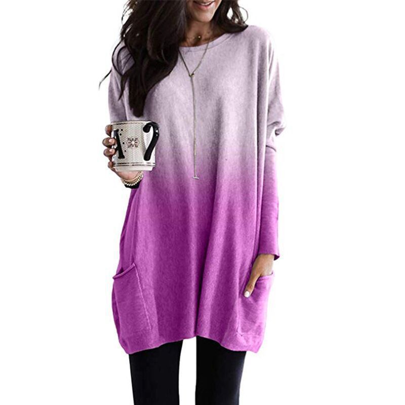 Damen nan oversized Ombre Stricktunika mit seitlichen Einschubtaschen und Rundhalsausschnitt Drune