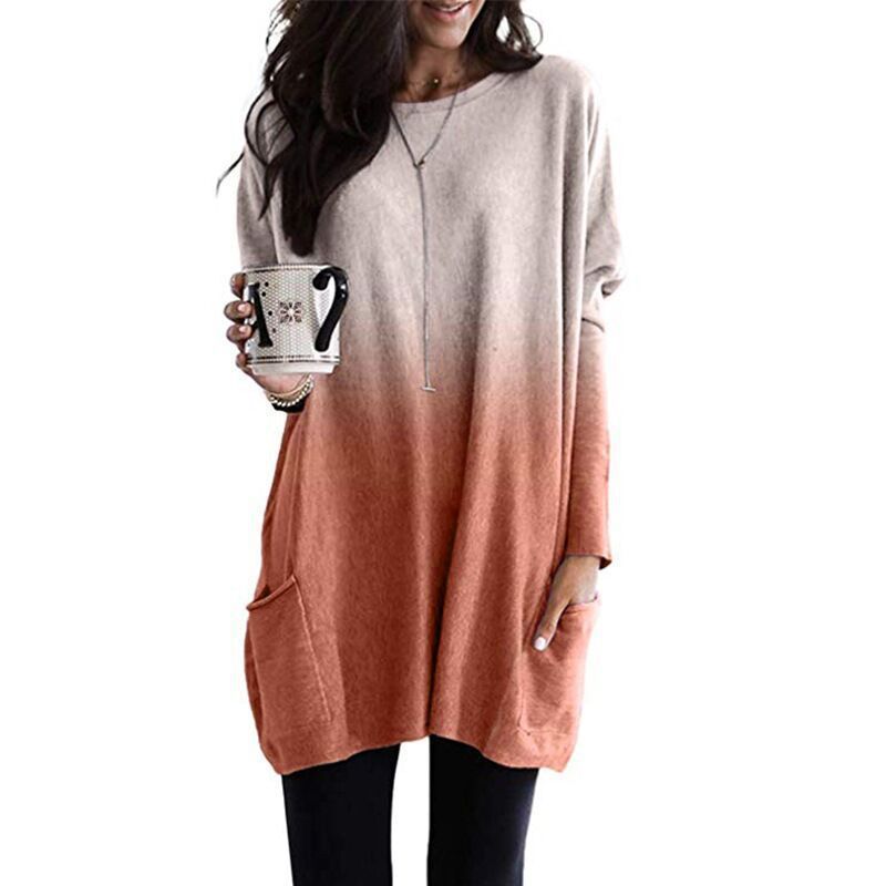 Damen nan oversized Ombre Stricktunika mit seitlichen Einschubtaschen und Rundhalsausschnitt Drune
