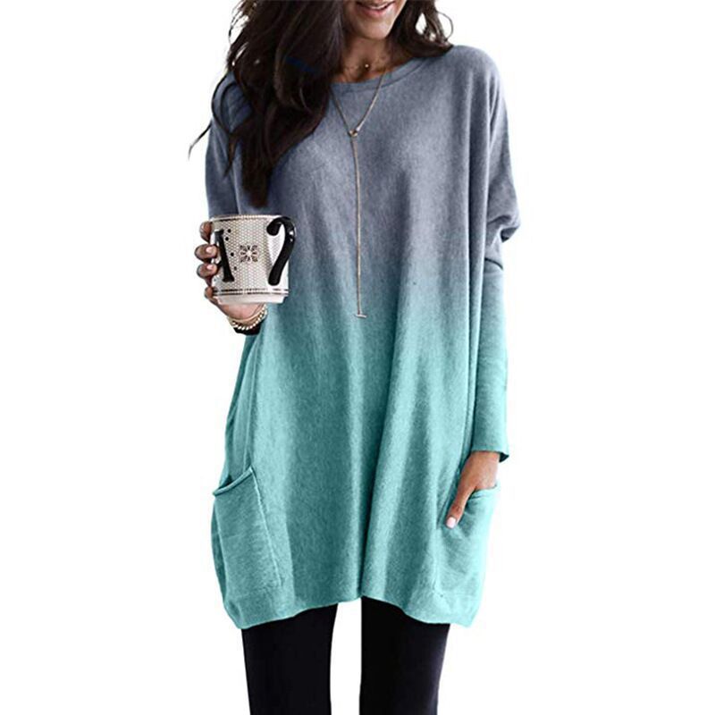 Damen nan oversized Ombre Stricktunika mit seitlichen Einschubtaschen und Rundhalsausschnitt Drune
